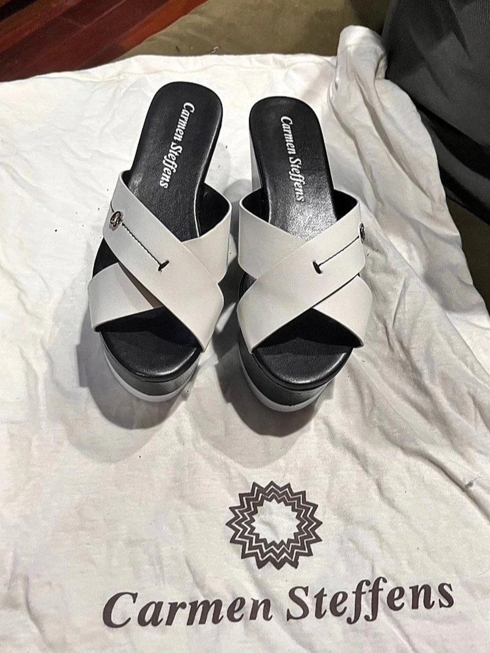 Carmen Steffens Platform Wedge Sandals in White & Black EU 37 US 6/6.5